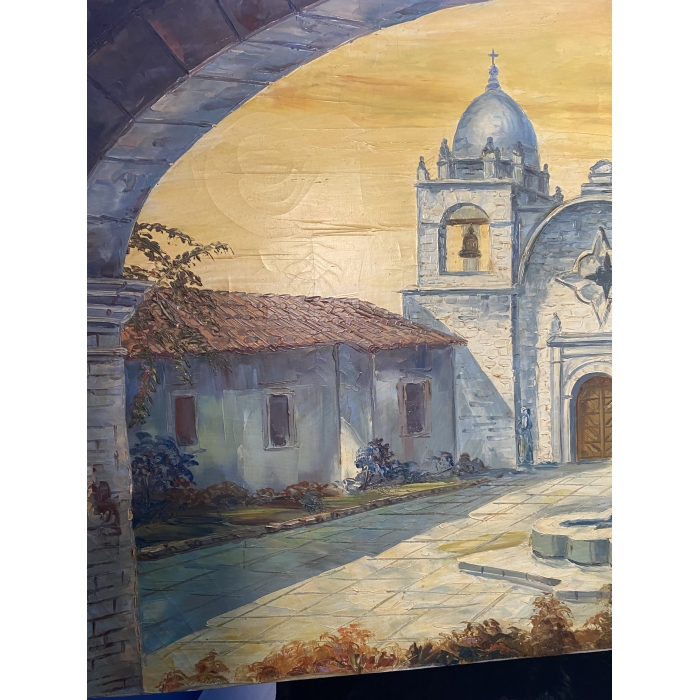 Suarez Signed Spanish Mission Carmel-By-The-Sea Painting - Image 4
