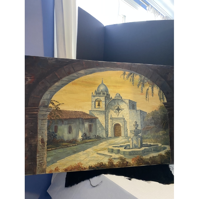 Suarez Signed Spanish Mission Carmel-By-The-Sea Painting - Image 5
