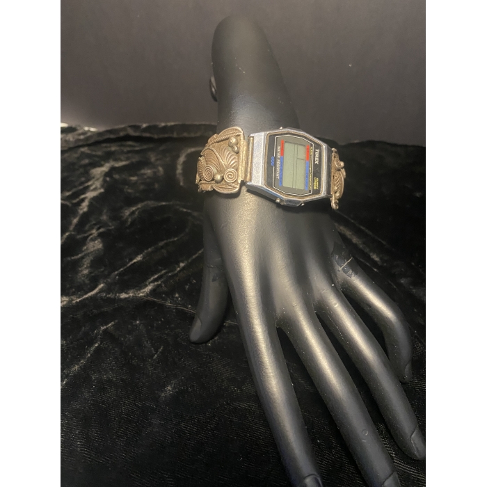 Timex Quartz Lithium Watch Sterling Silver Navajo Band - Image 3