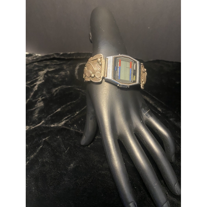 Timex Quartz Lithium Watch Sterling Silver Navajo Band - Image 3