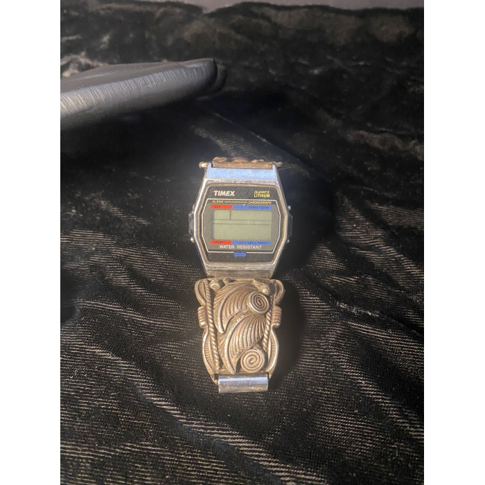 Timex Quartz Lithium Watch Sterling Silver Navajo Band - Image 5