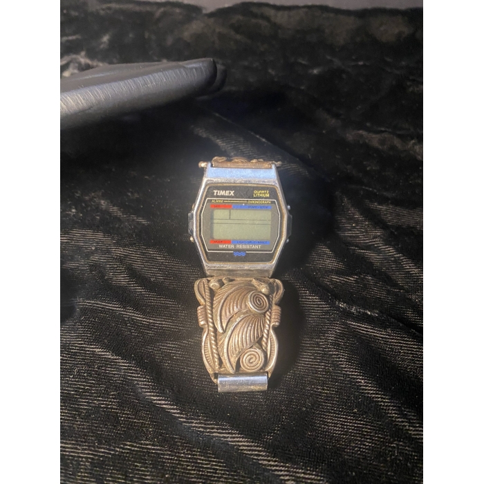 Timex Quartz Lithium Watch Sterling Silver Navajo Band - Image 5