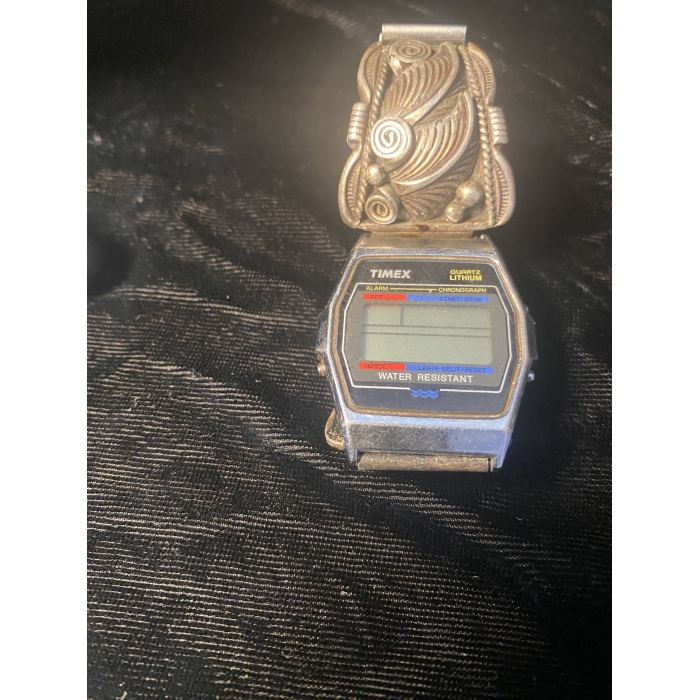 Timex Quartz Lithium Watch Sterling Silver Navajo Band - Image 4