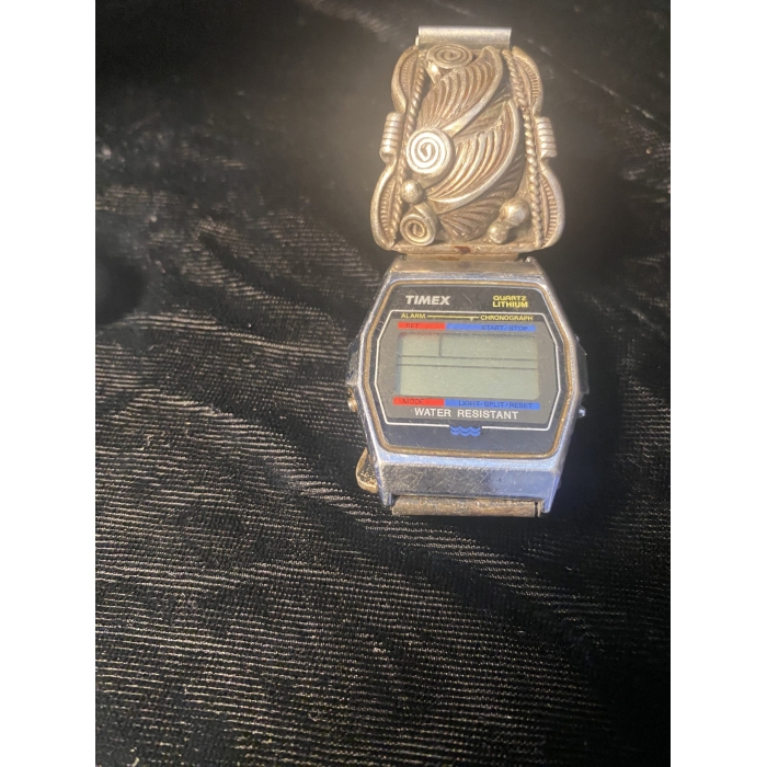 Timex Quartz Lithium Watch Sterling Silver Navajo Band - Image 4