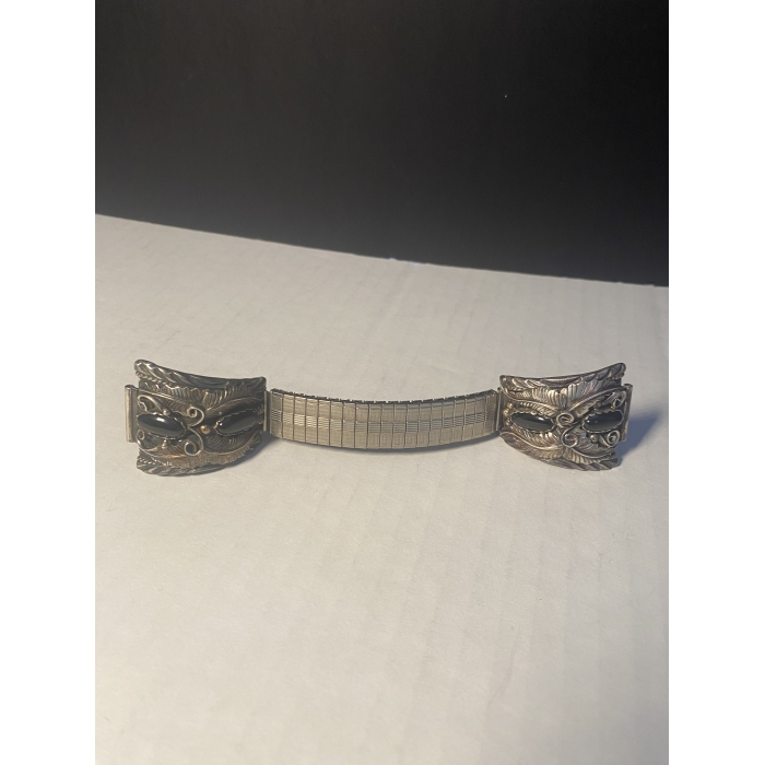 Vintage Sterling Silver and Black Onyx Watch Band - Image 3