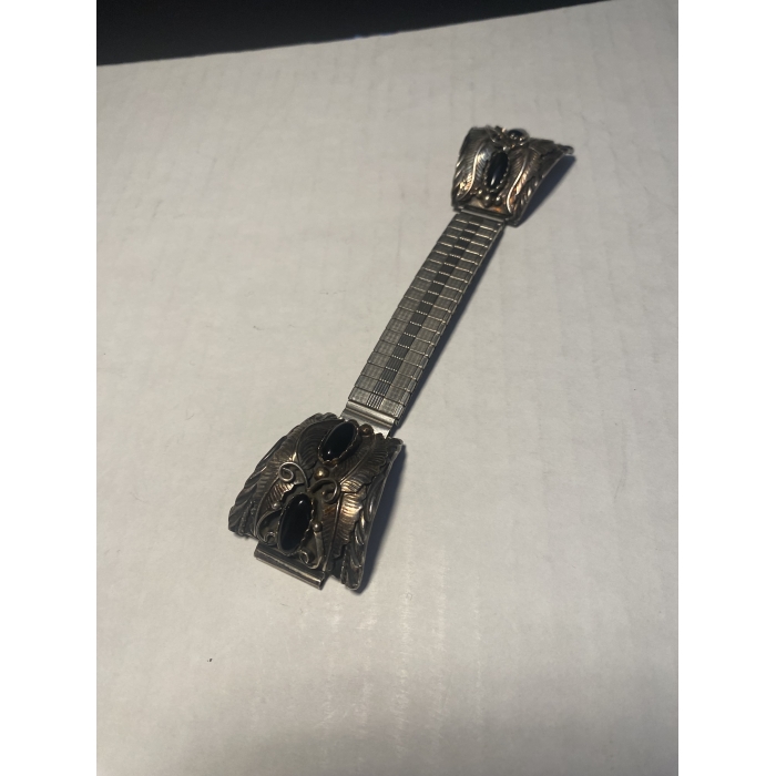 Vintage Sterling Silver and Black Onyx Watch Band - Image 2