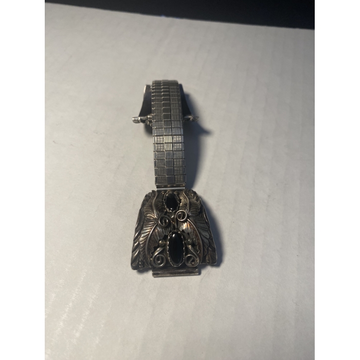Vintage Sterling Silver and Black Onyx Watch Band - Image 5