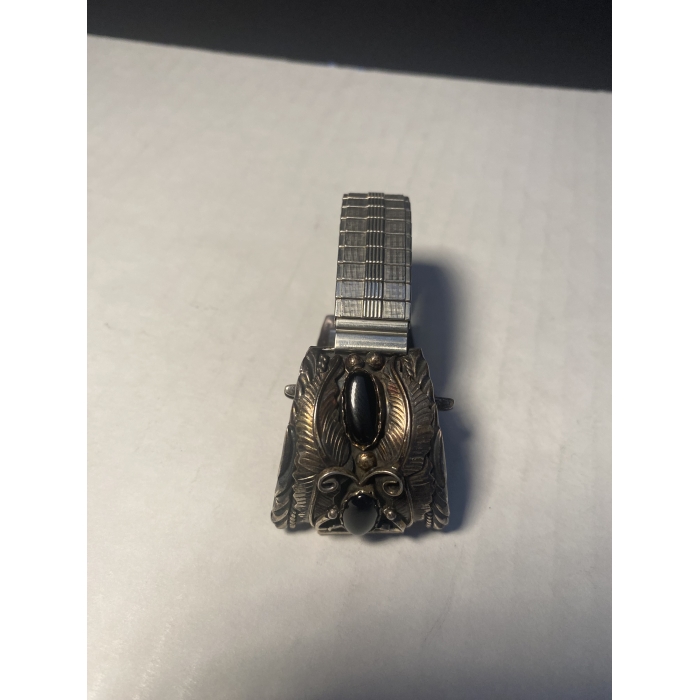 Vintage Sterling Silver and Black Onyx Watch Band