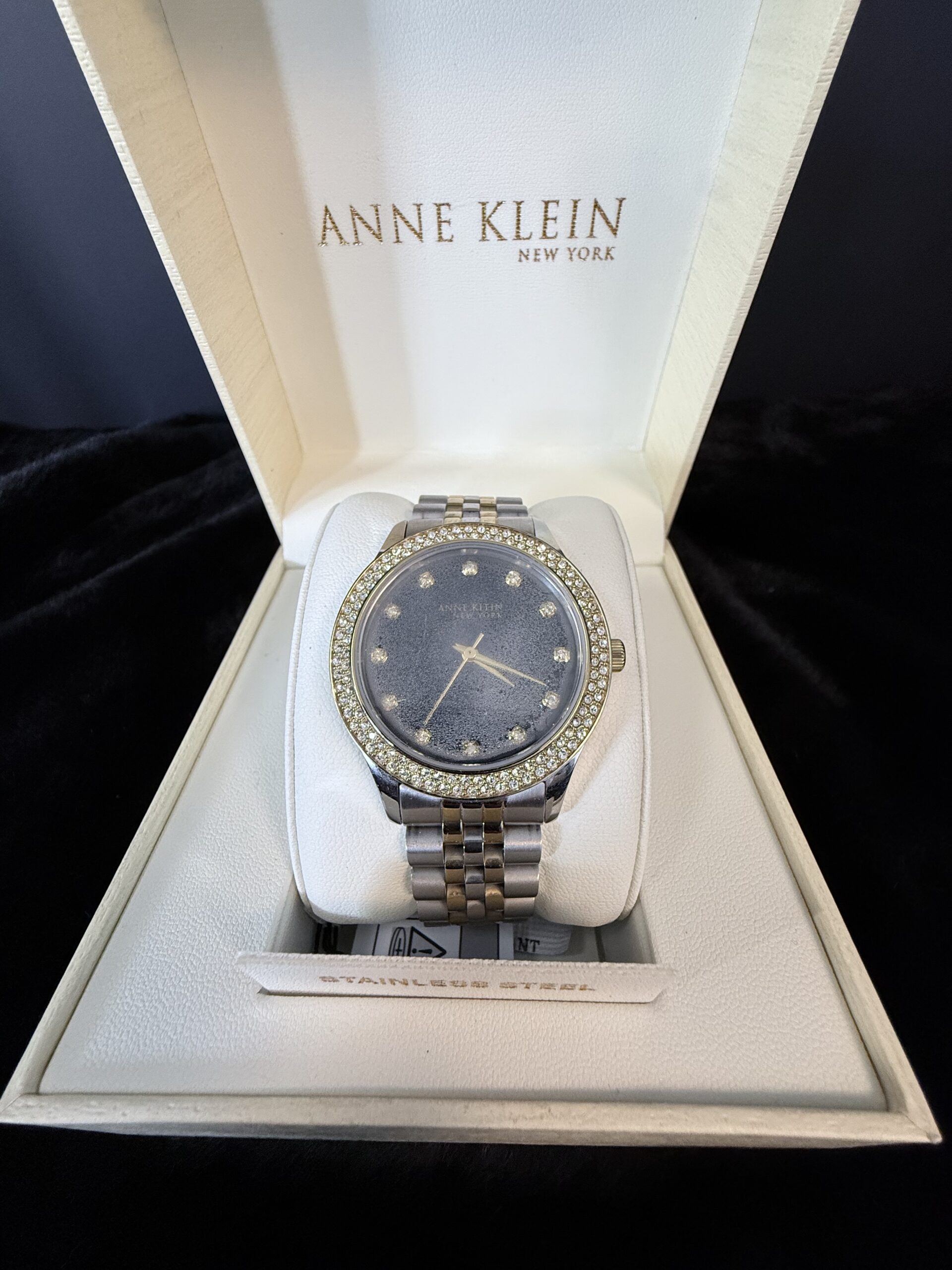 anne klein ladies black mop diamond dial 2