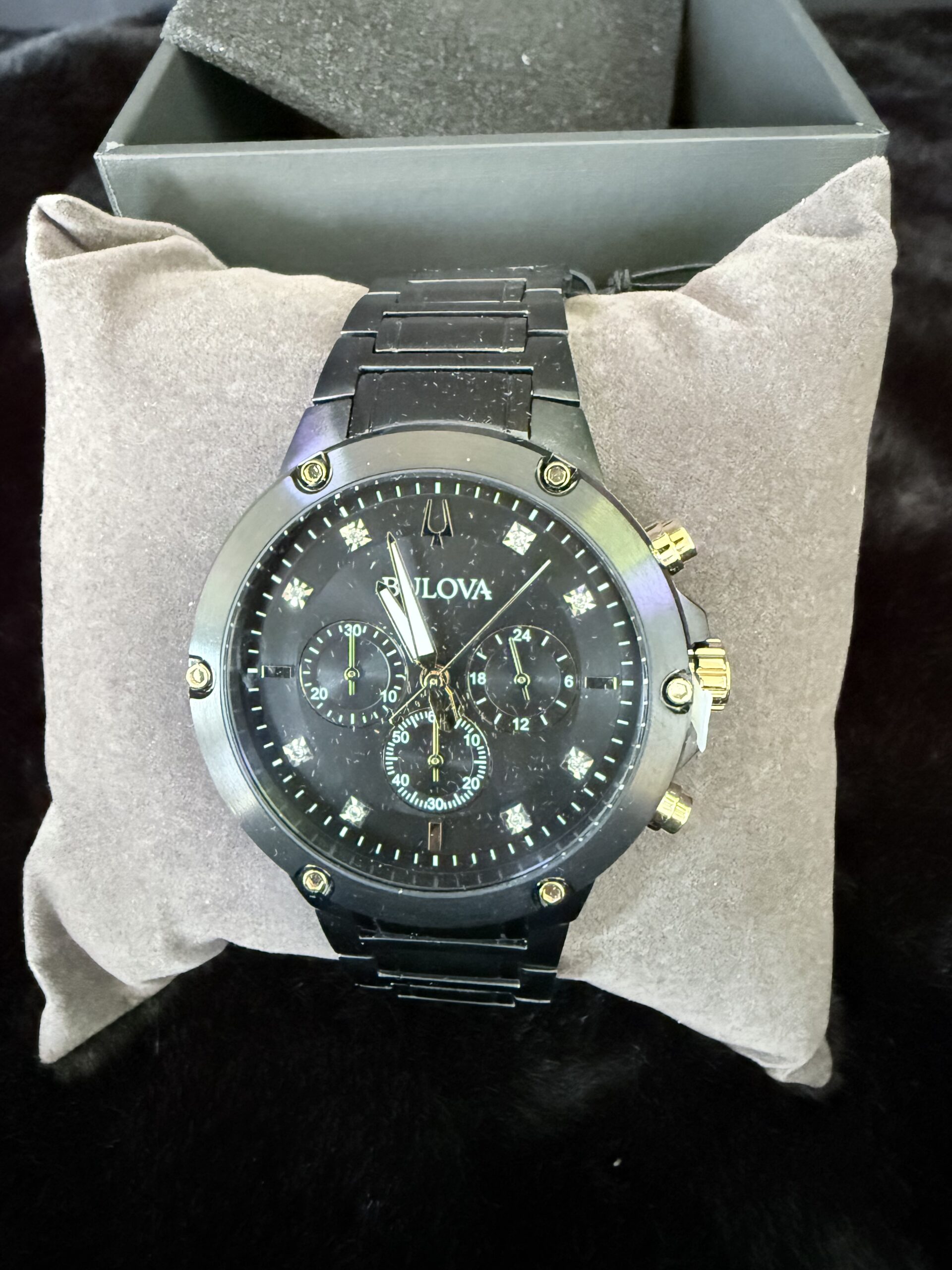 bulova mens chronograph black diamond dial 2