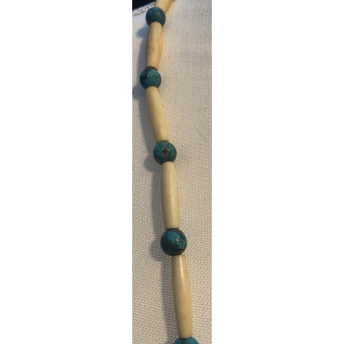 Antique Turquoise Turtle, Turquoise Beads, Bone Beads in Full Length Necklace - Image 8