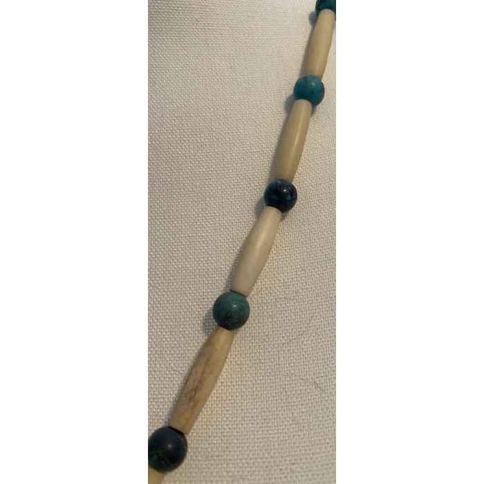 Antique Turquoise Turtle, Turquoise Beads, Bone Beads in Full Length Necklace - Image 7