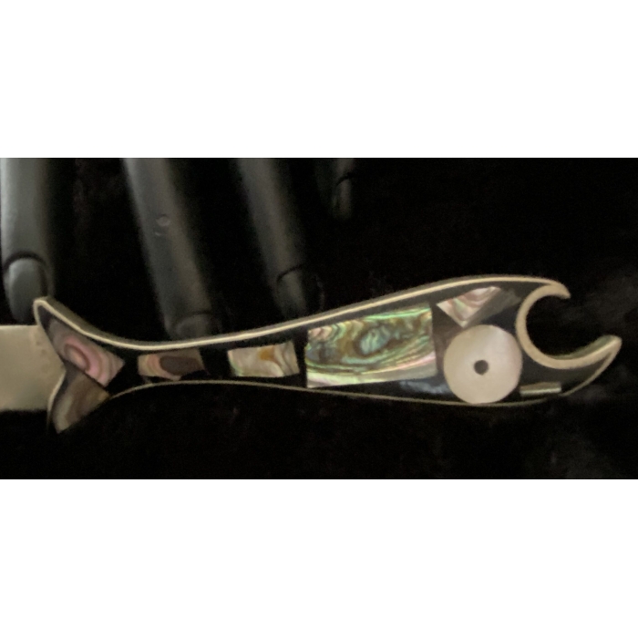 Brutalist Brass Over Silver Tone Heche En Mexico Bracelet Cuff & Abalone Letter Opener - Image 3