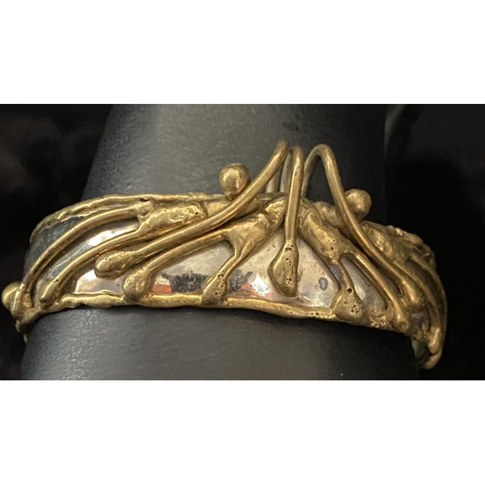 Brutalist Brass Over Silver Tone Heche En Mexico Bracelet Cuff & Abalone Letter Opener - Image 6
