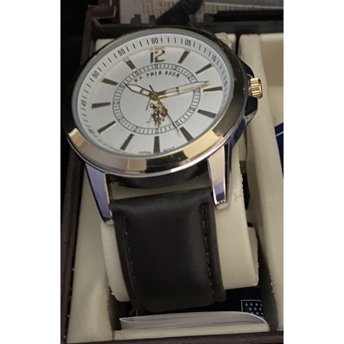 Men's US Polo Association Quartz Watch USC2254 Brown Leather Band - Image 2