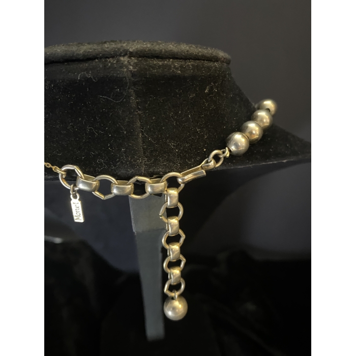 Monet Signed Silver Tone Beaded Necklace - Image 7