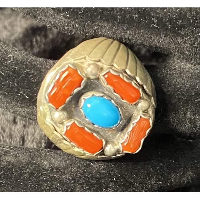 Western Sterling Silver Turquoise Red Coral Ring