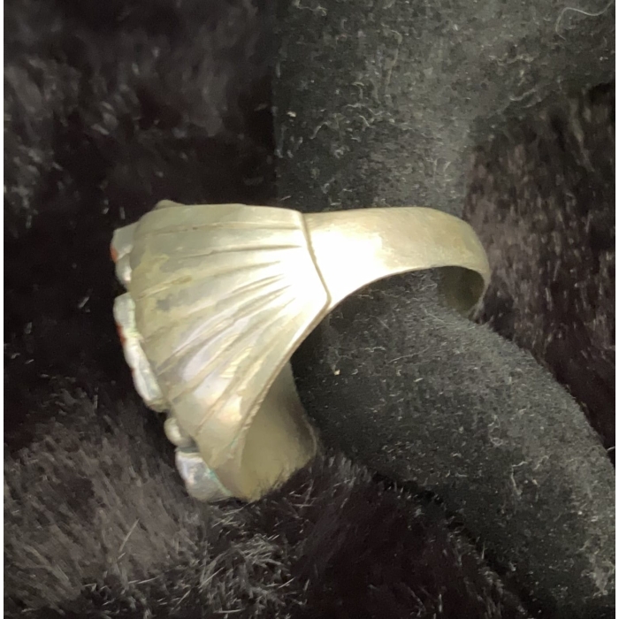 Western Sterling Silver Turquoise Red Coral Ring - Image 4