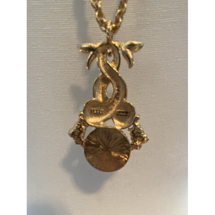 1998 Estate Trifari Gold Tone Rhinestone Enamel Pendant Necklace Pisces - Image 4