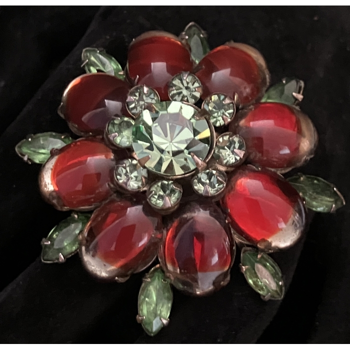 Juliana 1950s red faceted rhinestone with aurora borealis and fancy stone Brooch - Image 7