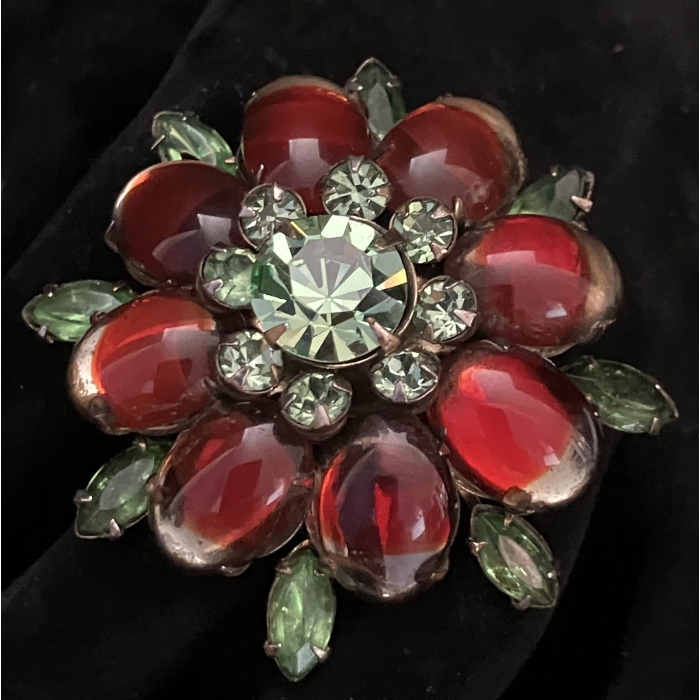 Juliana 1950s red faceted rhinestone with aurora borealis and fancy stone Brooch - Image 6