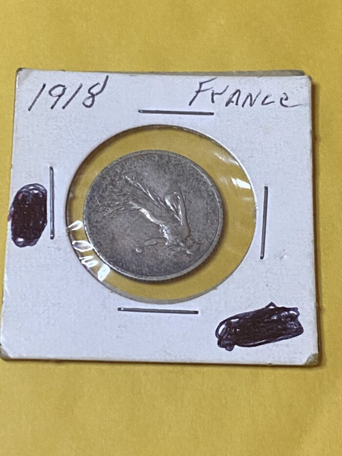 1918 French coin in paper holder