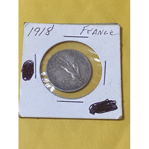 1918 French coin in paper holder