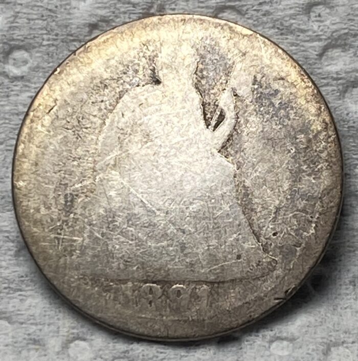 Worn 1891 coin with faint design.