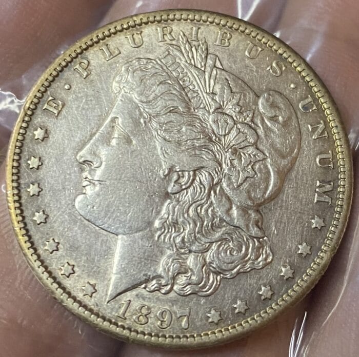 1897 Morgan silver dollar coin close-up