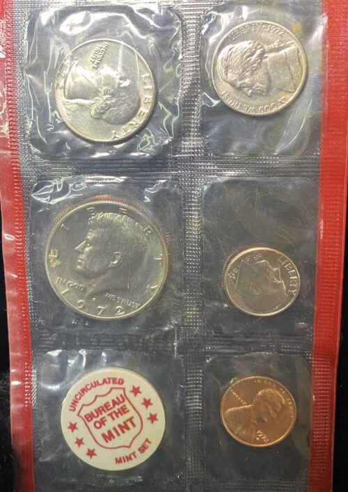 1972 uncirculated U.S. Mint coin set in packaging.