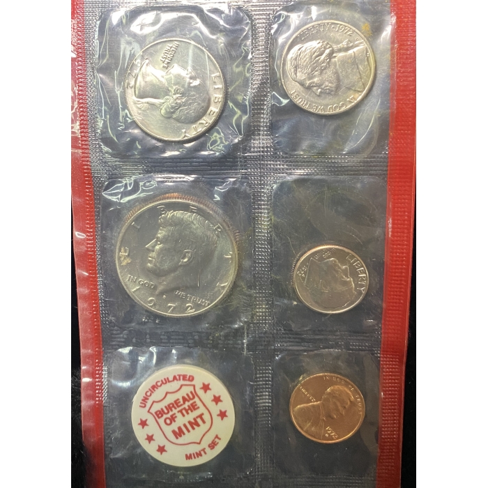 1972 uncirculated U.S. Mint coin set in packaging.