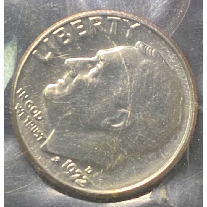 1972 US dime coin macro view.