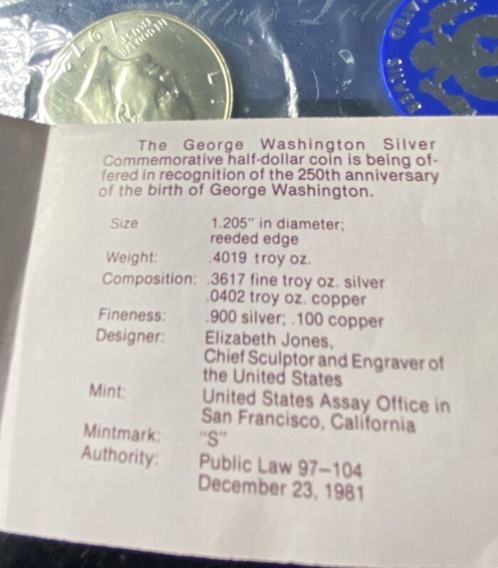 George Washington commemorative half-dollar coin specifications.