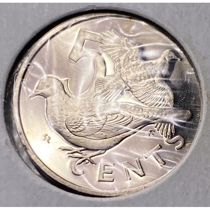 Barbados five cents coin with birds design.