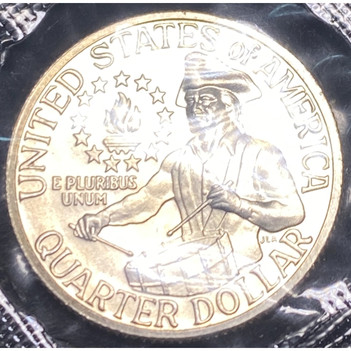 United States Bicentennial quarter featuring a drummer.