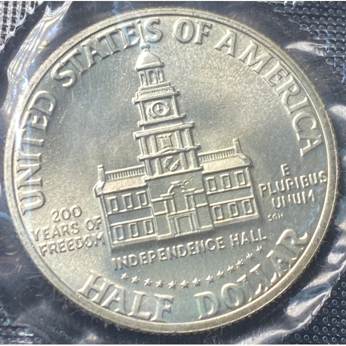 1976 U.S. Independence Hall half dollar coin.