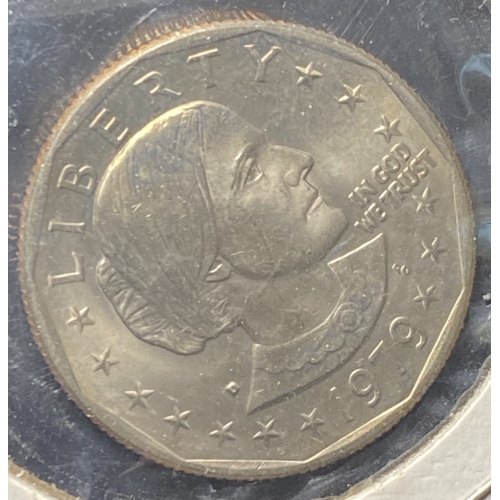 Susan B. Anthony dollar coin, year 1979.