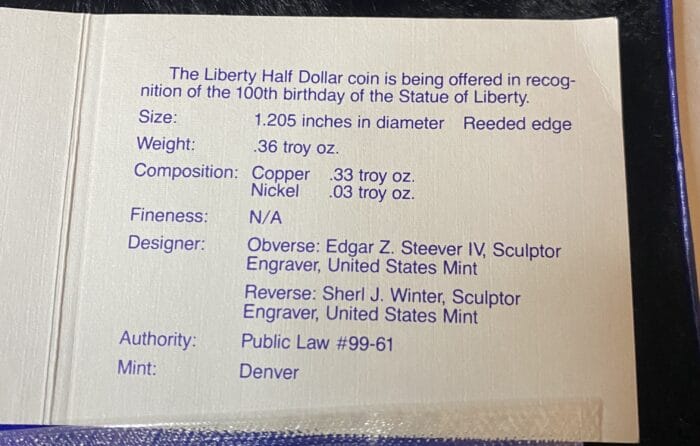 Liberty Half Dollar coin details and specifications.