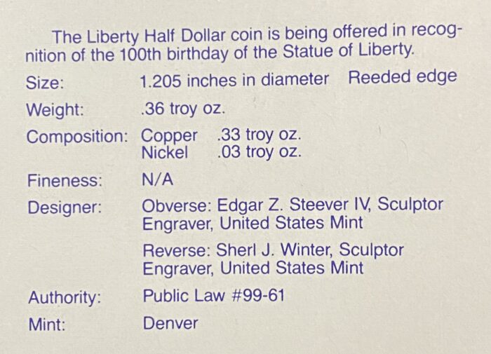 Liberty Half Dollar coin details for Statue of Liberty.