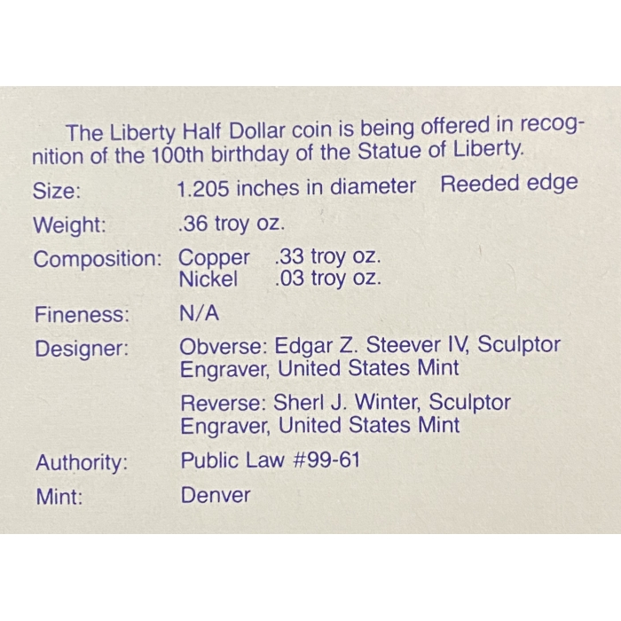 Liberty Half Dollar coin details for Statue of Liberty.