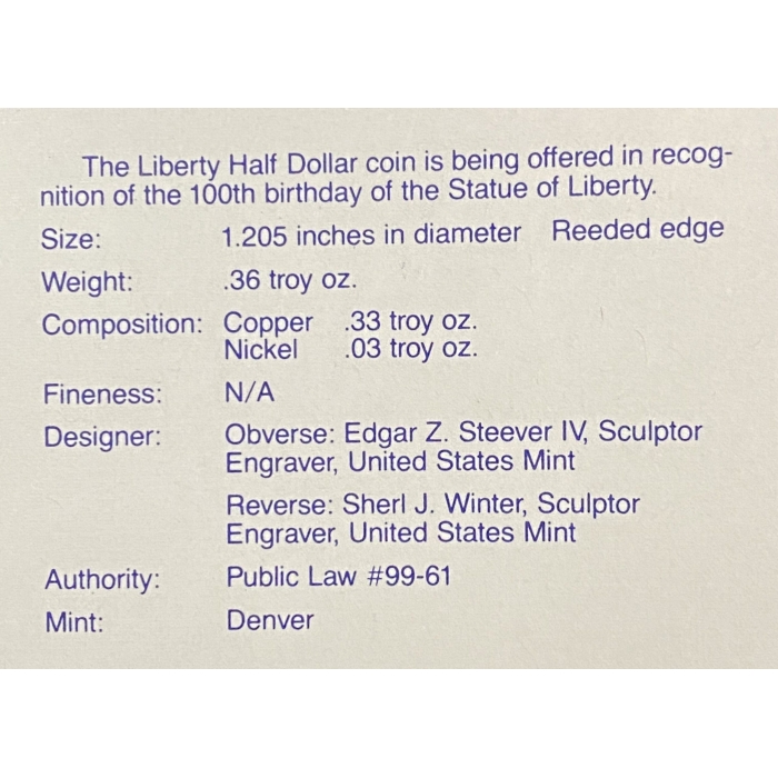 Liberty Half Dollar coin details for Statue of Liberty.