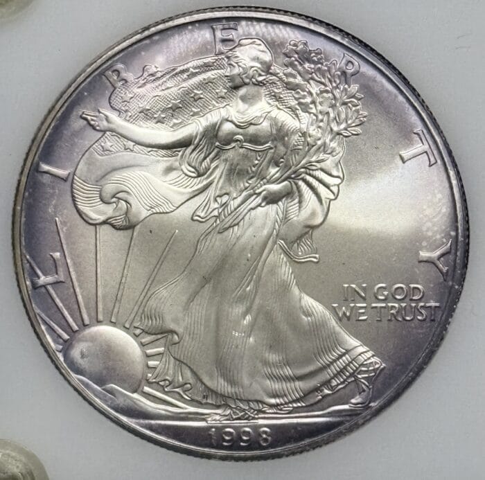 1998 Silver American Eagle coin with Liberty design.