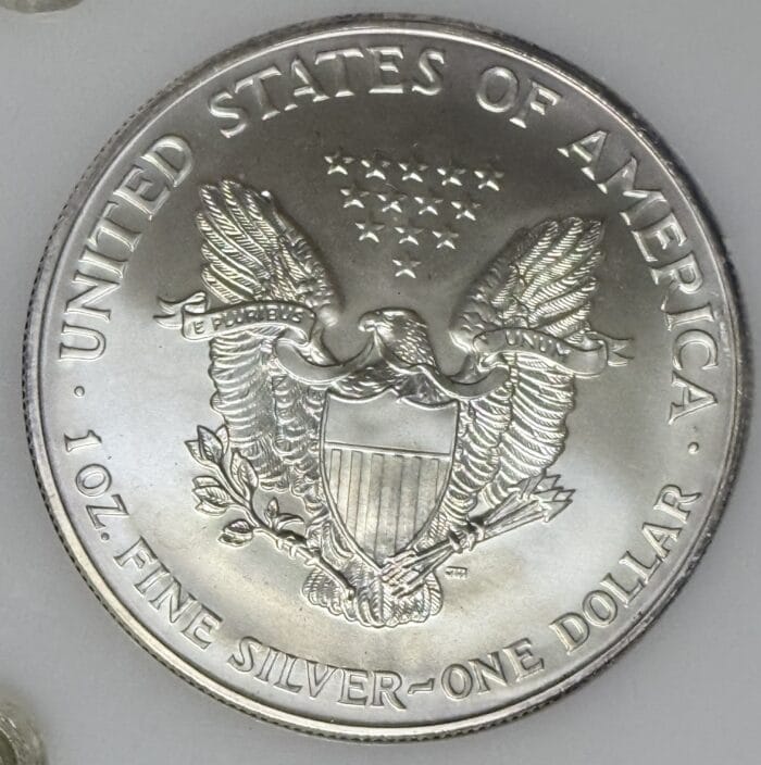 Silver one-ounce American dollar coin back