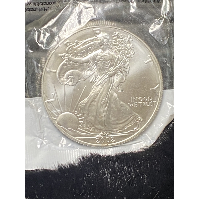 2002 silver coin in packaging.