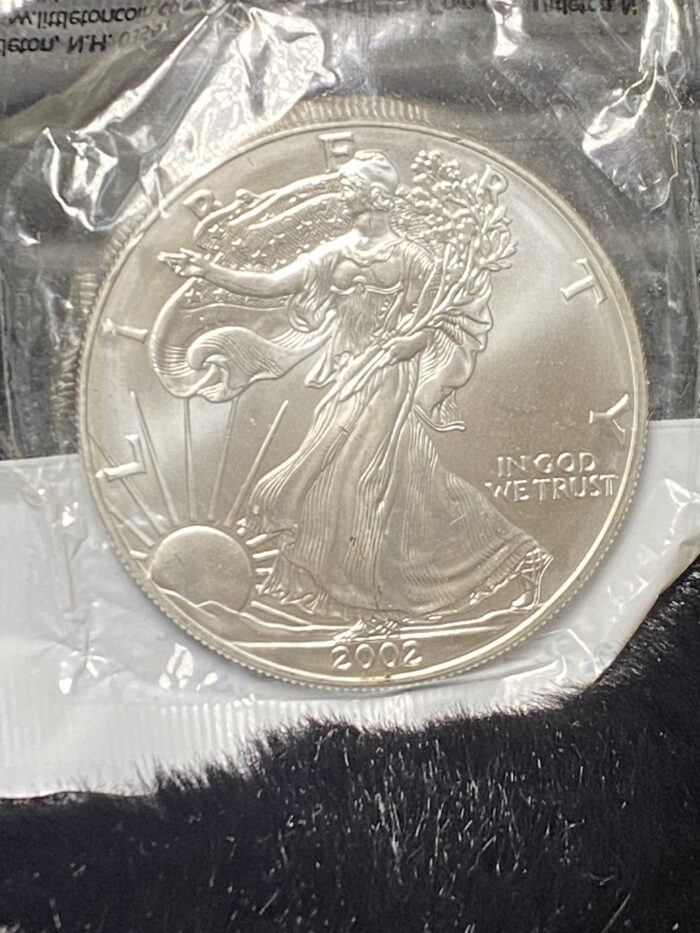 2002 silver coin in packaging.