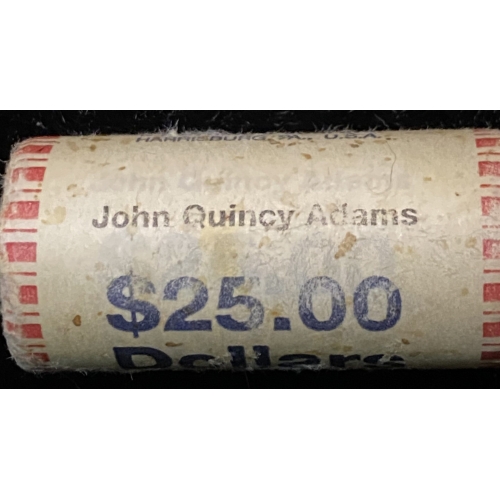 Coin roll labeled John Quincy Adams $25.00