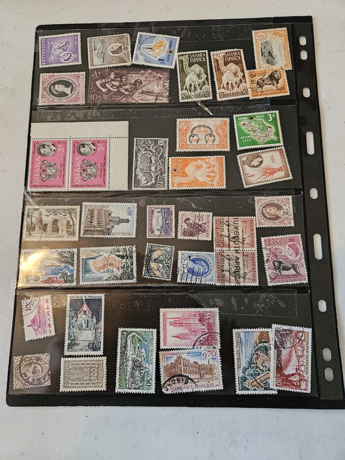 Collection of international vintage postage stamps.