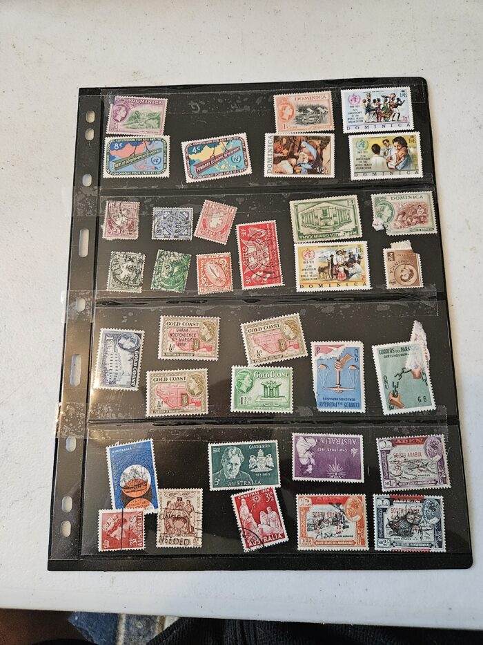 Collection of vintage international postage stamps.