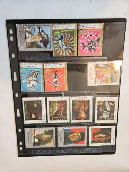 Collection of artistic and Olympic theme postage stamps