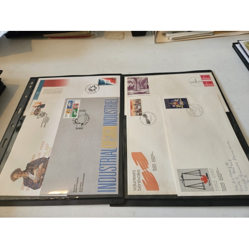 Collection of vintage industrial design envelopes and stamps.
